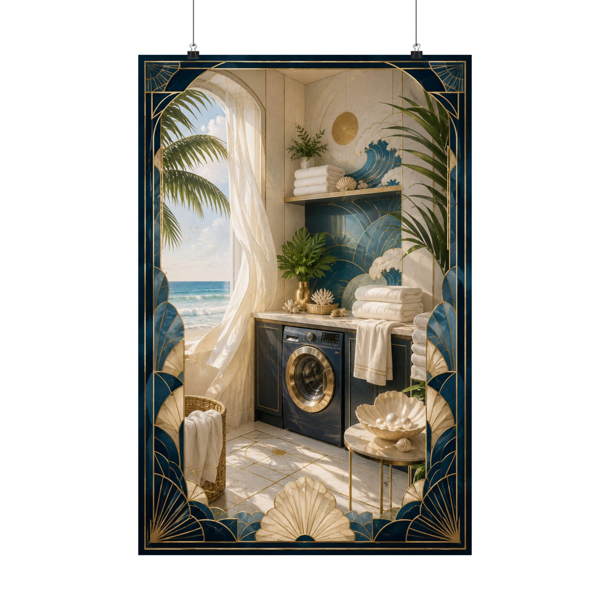 Neo Deco Coastal Laundry Room Poster