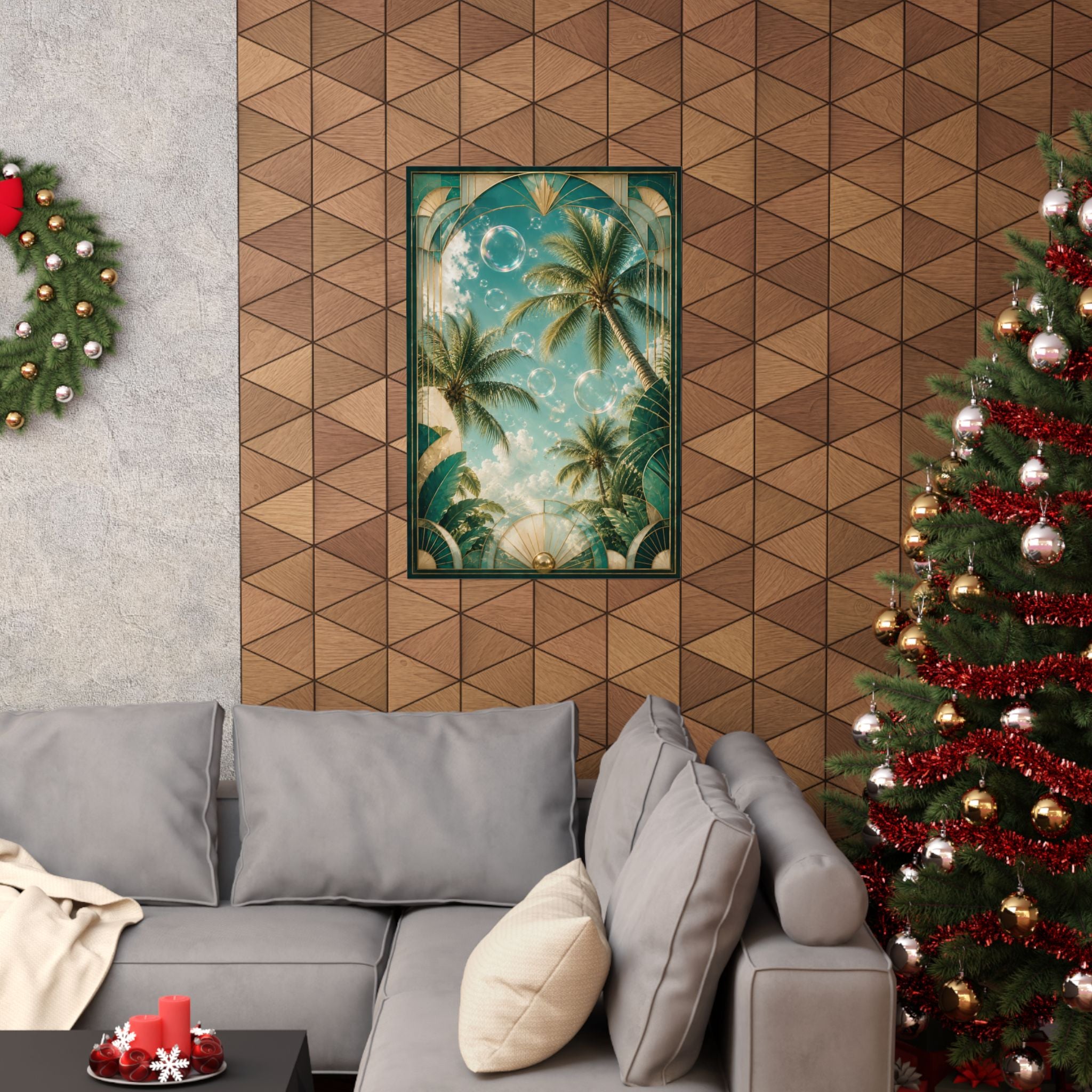 Neo Deco Palm Bubble Sky Poster