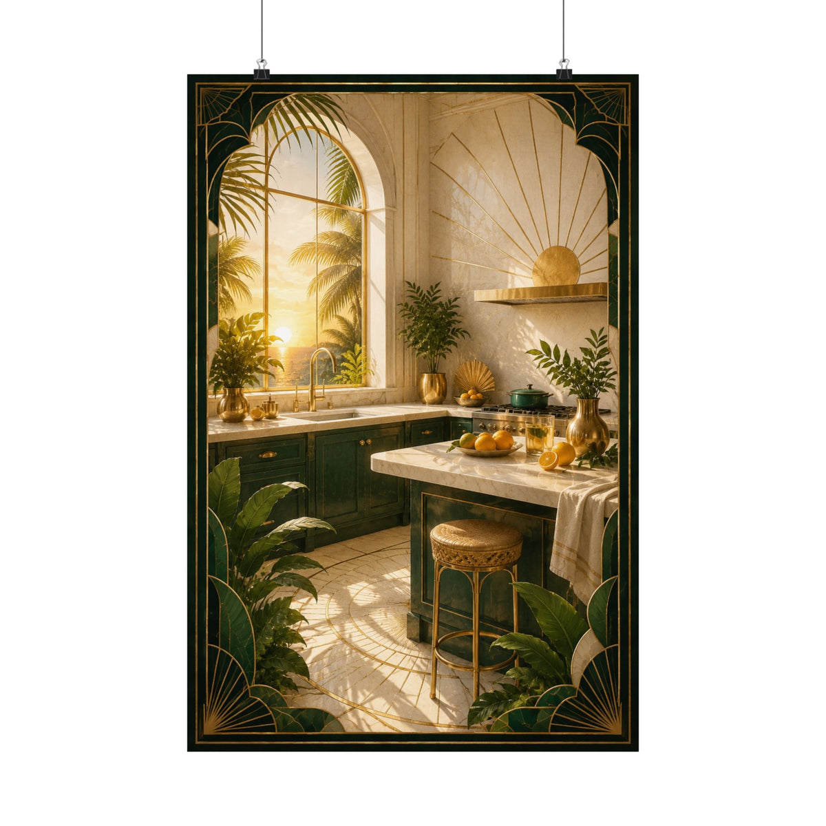 Neo Deco Golden Tropical Kitchen Poster