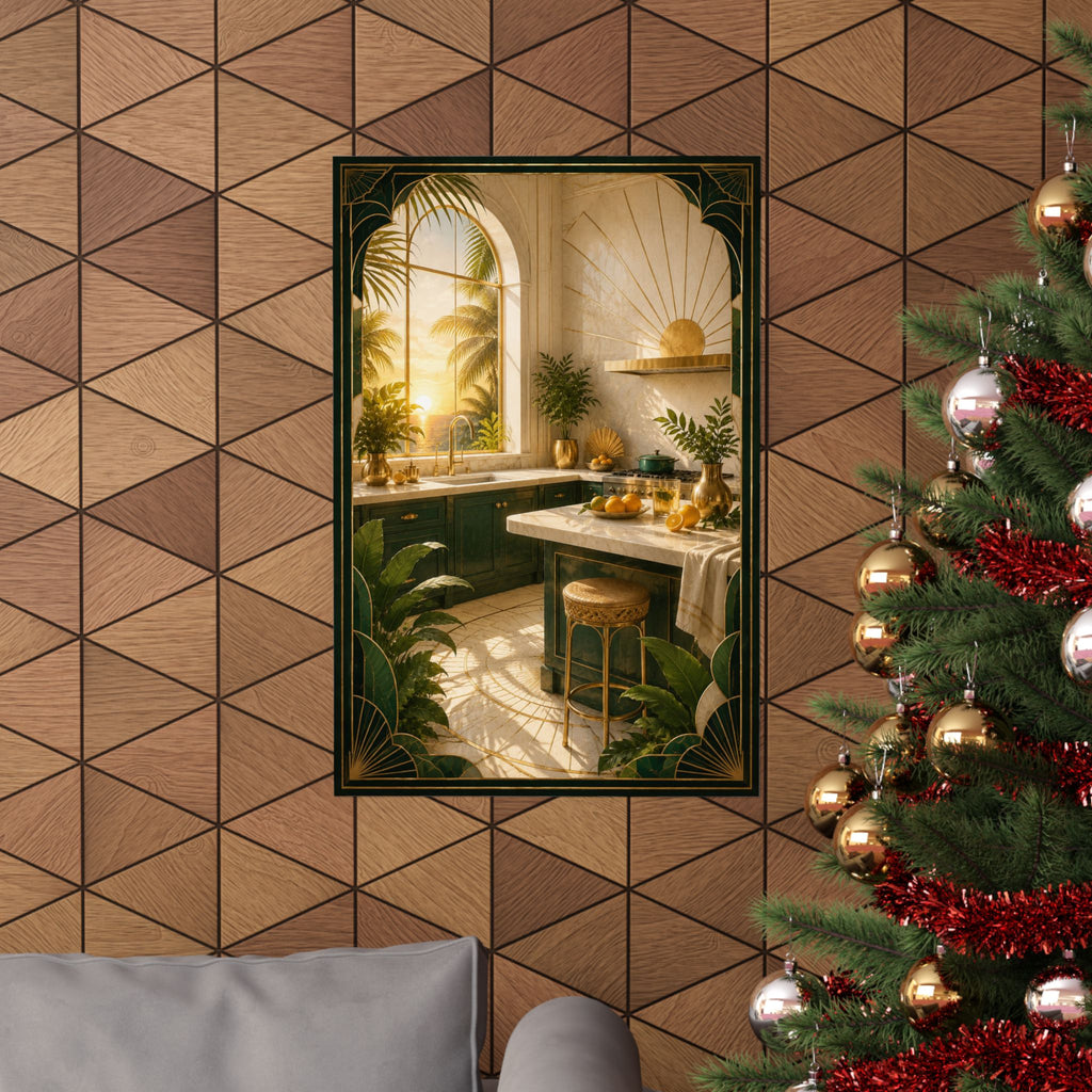 Neo Deco Golden Tropical Kitchen Poster