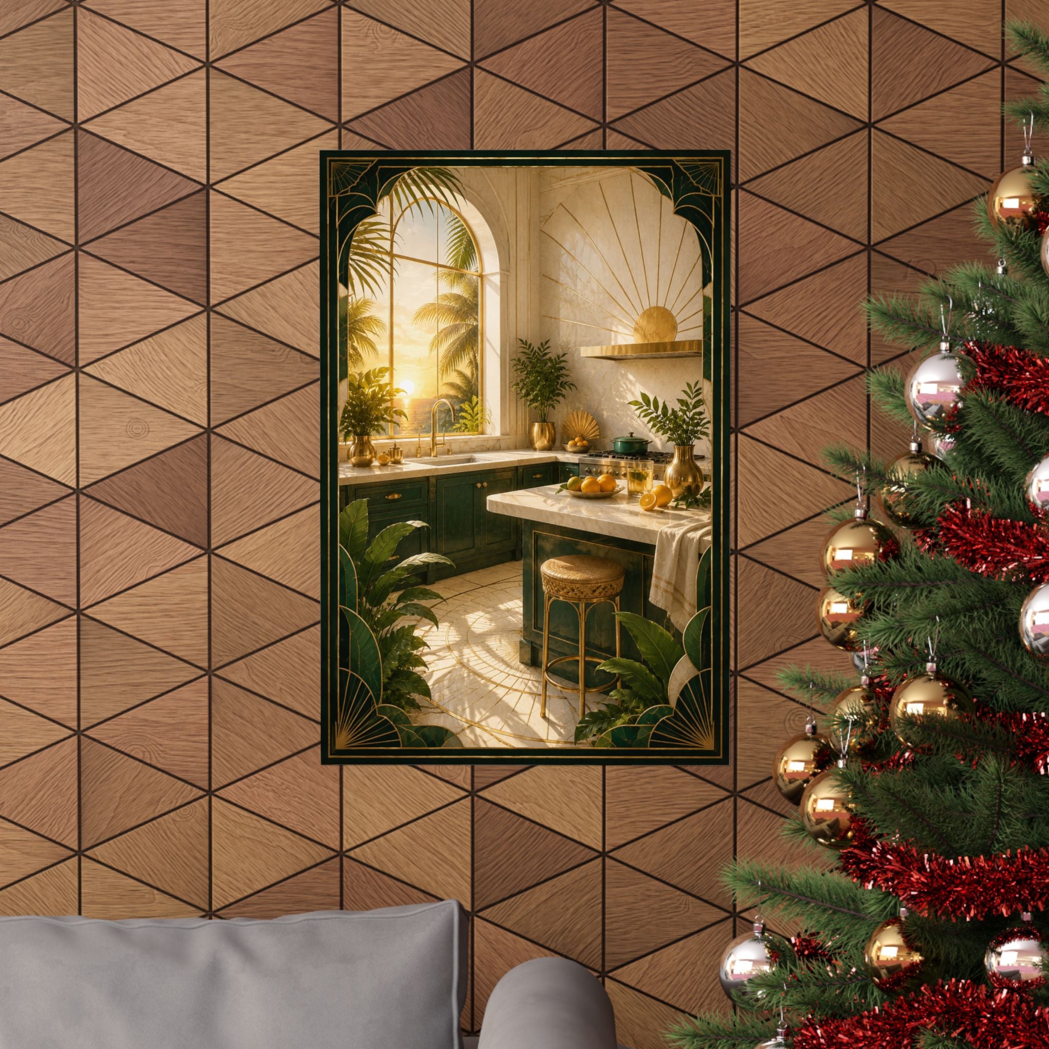 Neo Deco Golden Tropical Kitchen Poster