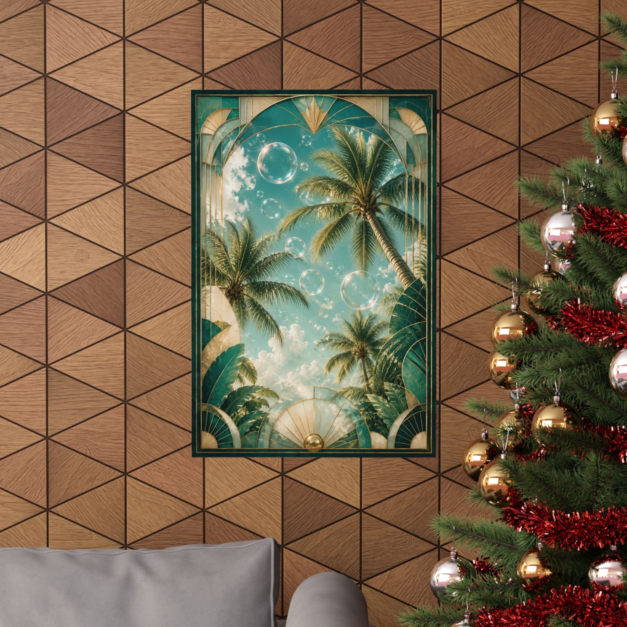 Neo Deco Palm Bubble Sky Poster