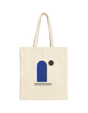 Blue Window Canvas Tote front production mockup on natural cotton canvas