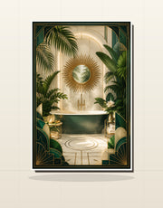 Neo Deco Tropical Bathroom Poster shown as a matte wall art print