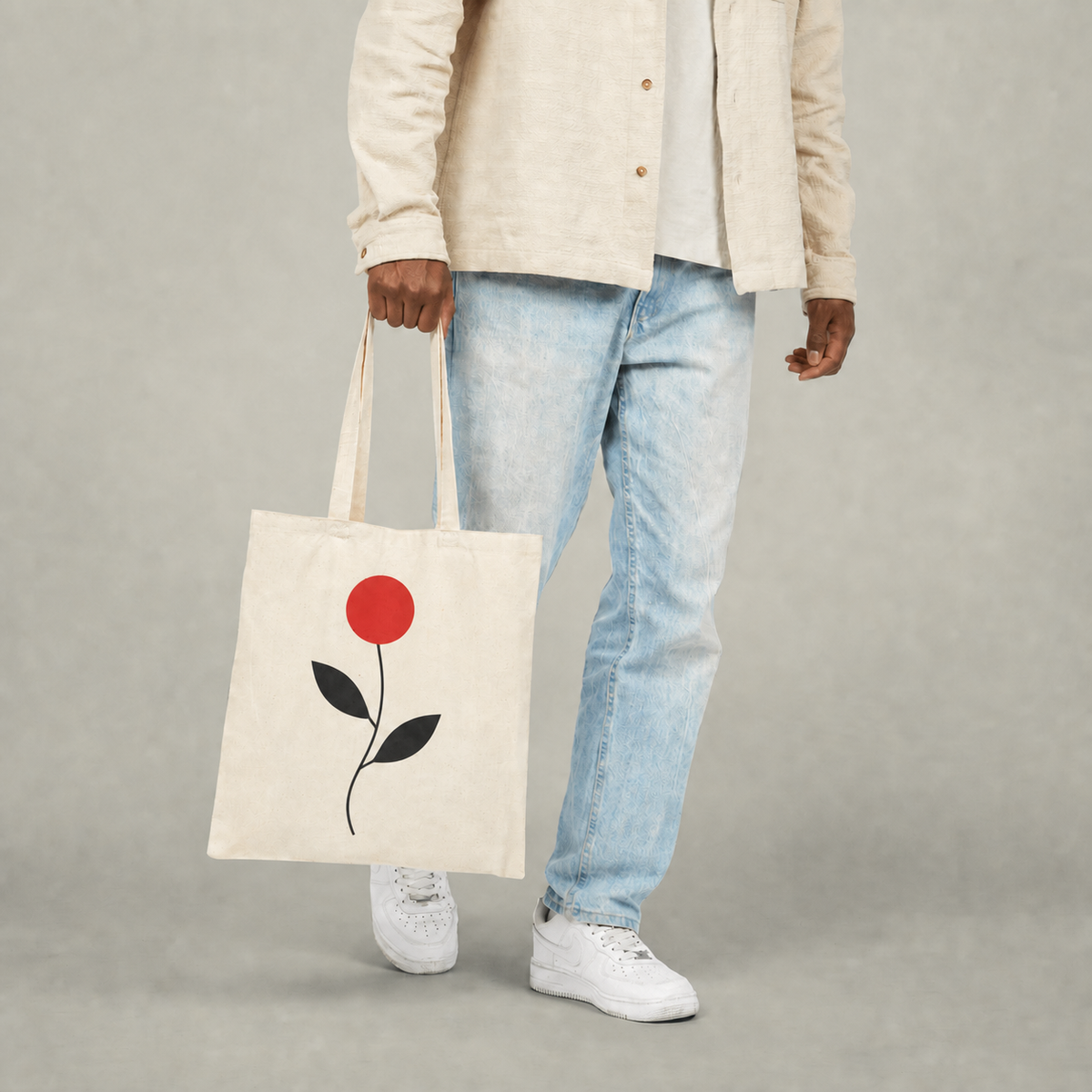 Red Stem design on a natural canvas tote
